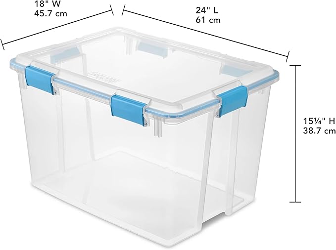 80 Quart Gasket Box, Weather-Resistant Large Clear Storage Bin with Latch Lid, Blue - Image 4