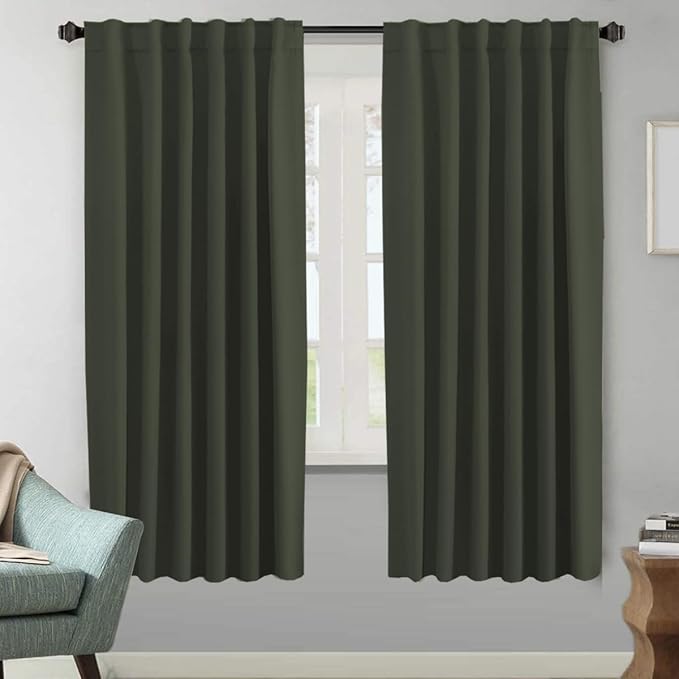 H.VERSAILTEX Blackout Curtains Thermal Insulated Window Treatment Panels Room Darkening Blackout Drapes for Living Room Back Tab/Rod Pocket Bedroom Draperies (2 Panels, Olive, 52 x 72 Inch) by HVERSAILTEX