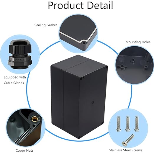 Junction Box IP65 Waterproof ABS Plastic Electrical Project Case Power Junction Boxes, Project Box with 4 PCS M16 Cable Glands 7.87x4.72x4.45 inch (200 x 120 x113 mm) - Image 5