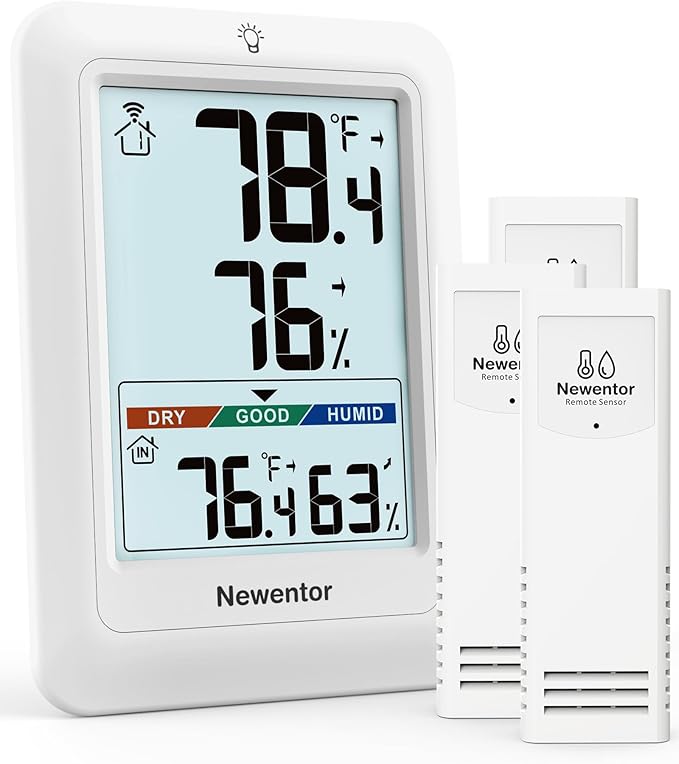 Newentor Indoor Outdoor Thermometer Wireless, Weather Stations Wireless Indoor Outdoor, Outdoor Thermometers for Patio House, Outside Inside Thermometers with Comfort Indicator, White with 3 Sensors by Newentor