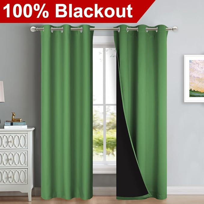NICETOWN Blackout Curtains 84 inches Long, 2 Pieces, 42" Wide Each Panel, Forest Green, Full Light Blocking Drapes with Black Liner for Nursery, Thermal Insulated Draperies for Hall, Villa - Image 2