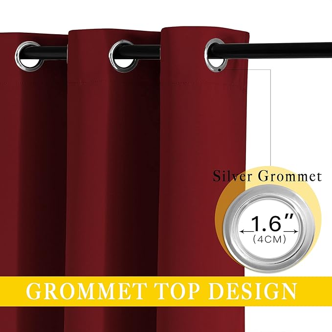 NICETOWN Glass Door Curtain for Windows, Extra Wide Thermal Insulated Curtain Panel Room Darkening Curtain Drape for French Door (Burgundy Red, W80 x L95, 1 Piece) - Image 2