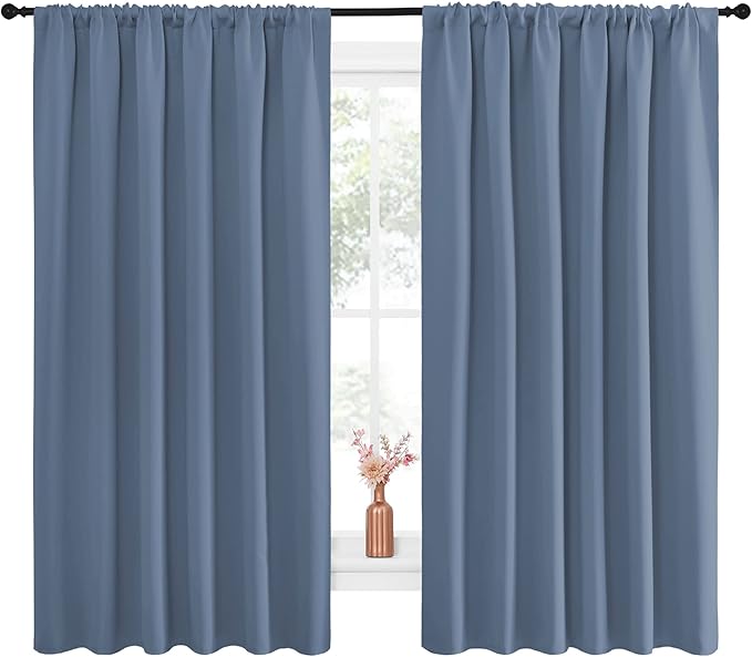 NICETOWN Blackout Curtains for Bedroom, Blackout Curtain Panels, Window Treatment Energy Saving Thermal Insulated Solid Rod Pocket Blackout Drapes/Draperies (Stone Blue, 1 Pair, 70 by 63-inch) - Image 2