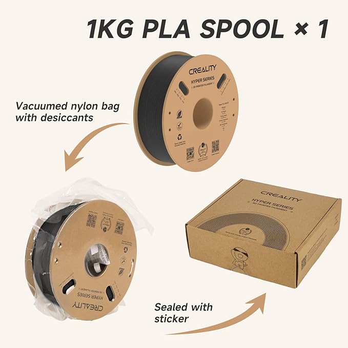 Official CREALITY Hyper PLA Filament 1.75mm, High Speed PLA 30-600mm/s Rapid 3D Printer Filament, Dimensional Accuracy +/-0.02mm, Fit Most FDM 3D Printers, 1KG(2.2lbs) Spool Black - Image 6