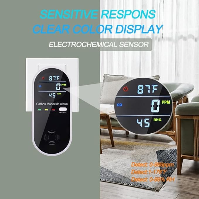 3 in 1 Carbon Monoxide Detector, KH Alert Portable Carbon Monoxide Detectors for Travel, Plug in Carbon Monoxide Detector with Temperature Humidity Sensor Built-in, Easy to Read & Install - Image 4