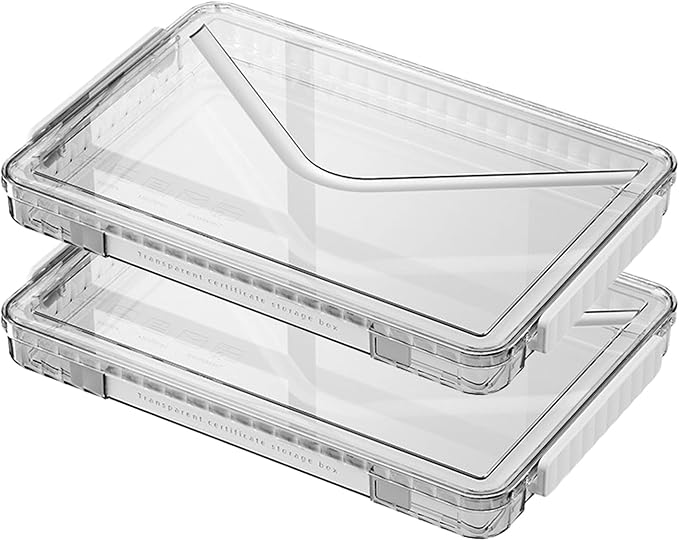 2 Pack Clear Plastic File Boxes w/Latching Lids, Stackable A4 Storage (‎White Latches, Small) by RHONZHAO