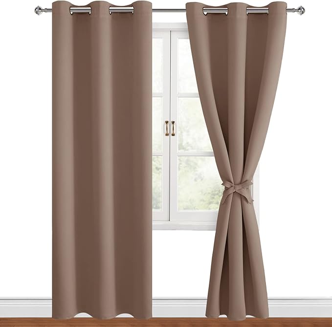 Hiasan Blackout Curtains for Bedroom, 38 x 84 Inches Long - Thermal Insulated & Light Blocking Window Curtains for Living Room, 2 Drape Panels Sewn with Tiebacks, Cappuccino - Image 9