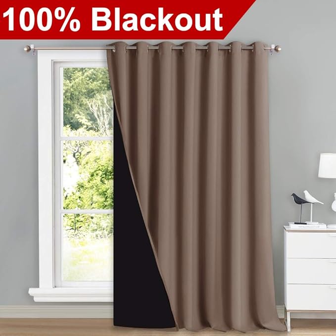 NICETOWN Noise Reducing Room Divider Curtains, Thermal Insulated 100% Blackout Curtain, Grommet Slider Curtain Panel with Black Lining for Office, Hotel (1 PC, 100 inches x 108 inches, Cappuccino) - Image 2