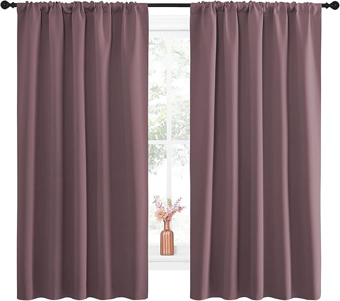 NICETOWN Blackout Curtains for Living Curtains, Room Darkening Curtains & Drapes for Kids Bedroom, Home Decoration Draperies (Dry Rose, 52" x 63", 2 PCs) - Image 2