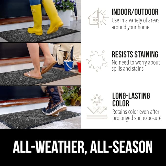 GORILLA GRIP 100% Waterproof All-Season WeatherMax Doormat 35x23, US Designed Natural Rubber, Stain and Fade Resistant, Low Profile Indoor Outdoor Door Mats, Easy Clean Patio Mat, Graphite Skiing - Image 3
