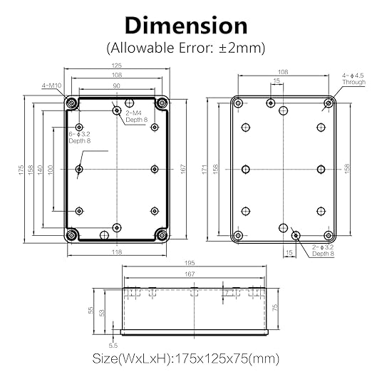 LeMotech Junction Box IP67 Waterproof Dustproof ABS Plastic Project Box for Electrical Outdoor Enclosure Gray 6.9 x 4.9 x 3 inch (175 x 125 x 75 mm) - Image 6