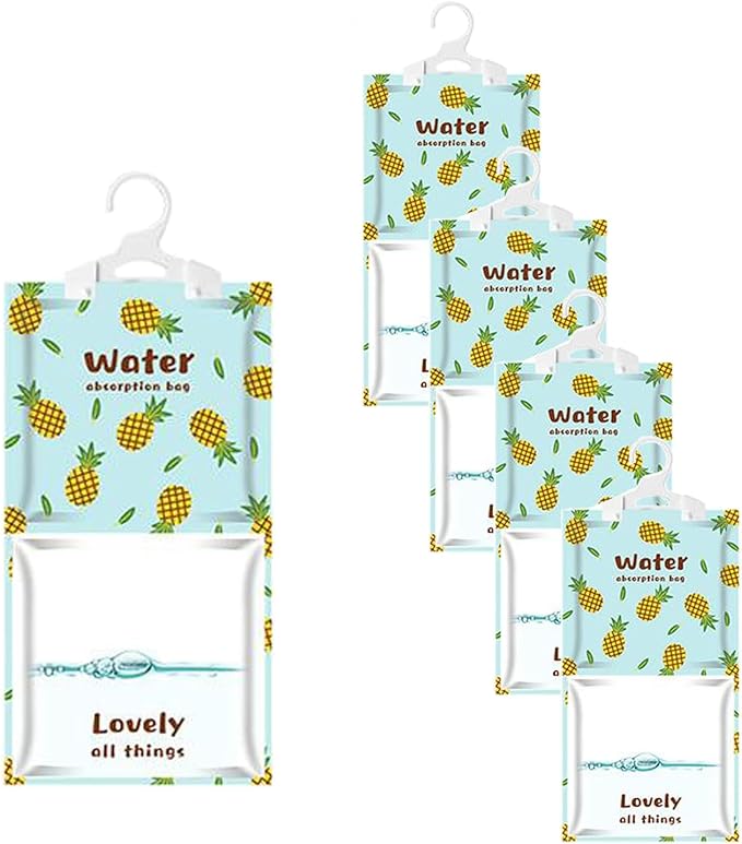 Hanging Moisture Absorber,Hanging Dehumidifier Bags for Closet,Bedroom and Kitchen,Fragrance Free-5 Packs,Moisture Absorb(Pineapple) by Unknown