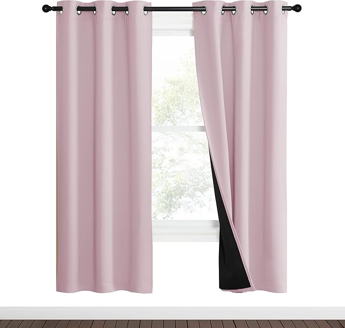 NICETOWN 100% Blackout Window Curtain Panels, Heat and Cold Blocking Drapes with Black Liner for Nursery, 70" Thermal Insulated Draperies (Lavender Pink, 2 Pieces, 37" Wide Each Panel) - Image 2