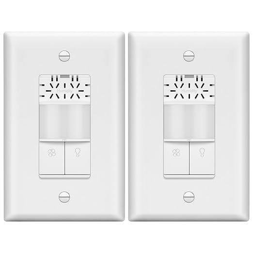 LIDER Humidity Sensor Switch and Motion Sensor Light Switch, PIR Sensor, Humidity Detection, Occupancy/Vacancy, No Neutral Required, ¼ HP, 1-Pole, UL Listed, White, Wall Plate Included, 2 Pack by LIDER