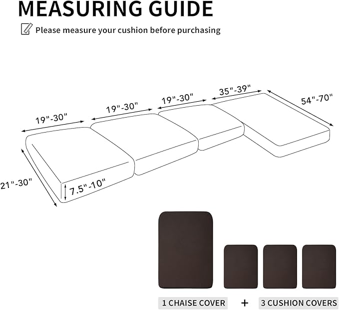 Easy-Going Stretch 4 Pieces Couch Cushion Covers for Sectional Sofa Left/Right L Shape Chaise Lounge Sofa Seat slipcover Anti-Slip Sofa Cover Soft (3 Seater + 1 Chaise, Chocolate) - Image 2