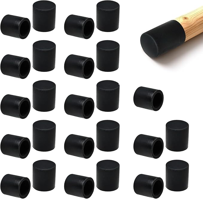 25 Pcs 1/2"(12 mm) Round Chair Leg Tips Caps, Silicone Rubber Furniture Leg Floor Protectors, Reduce Noise Folding Metal Chair Leg Cap Replacement for Bar Stool Leg Patio Indoor, Black by BOPOREAE