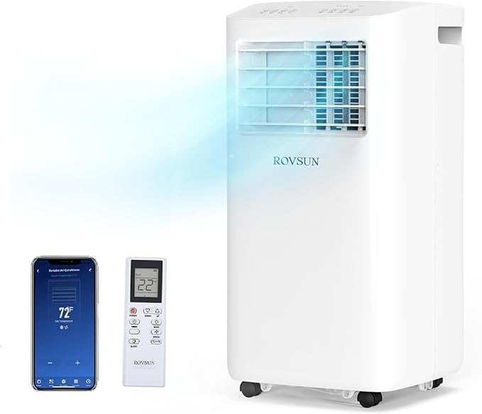 ROVSUN WiFi Enabled Smart 10000 BTU Portable Air Conditioner with Remote & APP Control, 3-in-1 Cooler, Dehumidifier & Fan, Powerful Room Mobile AC Unit with Rolling Wheels & Easy Installation Kit by ROVSUN