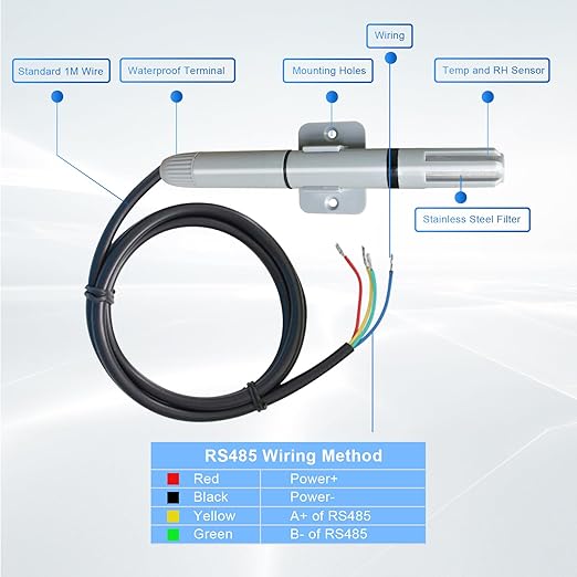 Tzone RS485 Temperature Sensor Modbus RTU Temperature and Humidity Transmitter,Industrial Temp Sensor Analog Humidity Monitor -40℃ to 125℃ High Accuracy for Heating and Cooling System,Farm,Greenhouse - Image 5