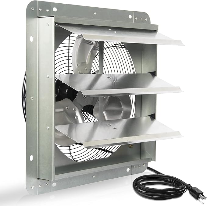 KEN BROWN 14 Inch Shutter Exhaust Fan, Gable Vent Fan, Wall Mount Ventilation, High Speed 1950 CFM, Automatic Aluminum Blades, for Garages, Shop, Greenhouse, Attic, with Power Cord by KENBROWN