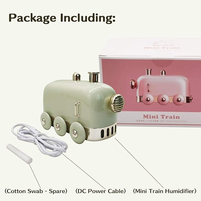 Portable Mini Humidifier, 300ml Cute Train Small Humidifier, Cool Mist Diffuser for Desktop / Office / Bedroom, Ultra Quiet, LED Light Function, USB Charge, Auto Shut Off - Image 5