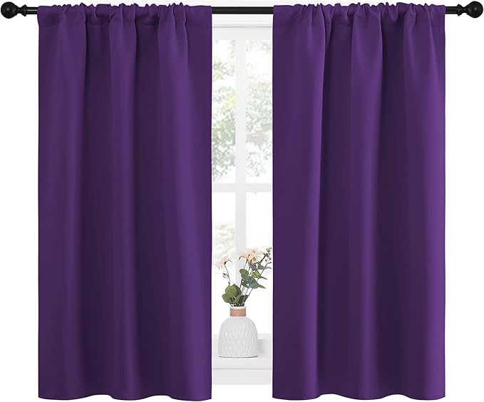 NICETOWN Kitchen Curtains Blackout Drapes & Curtains, Energy Smart Window Treatment Curtain Panels for Bedroom (Royal Purple, 34 in x 45 in (W x L), Set of 2) - Image 2