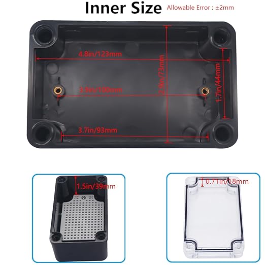 Junction Box,IP67 Waterproof ABS Black Project Box Clear Cover with Mounting Plate Electrical Box Enclosure for Outside Electronics 5.1 x 3.1 x 2.8inch(130x80x70mm) - Image 4