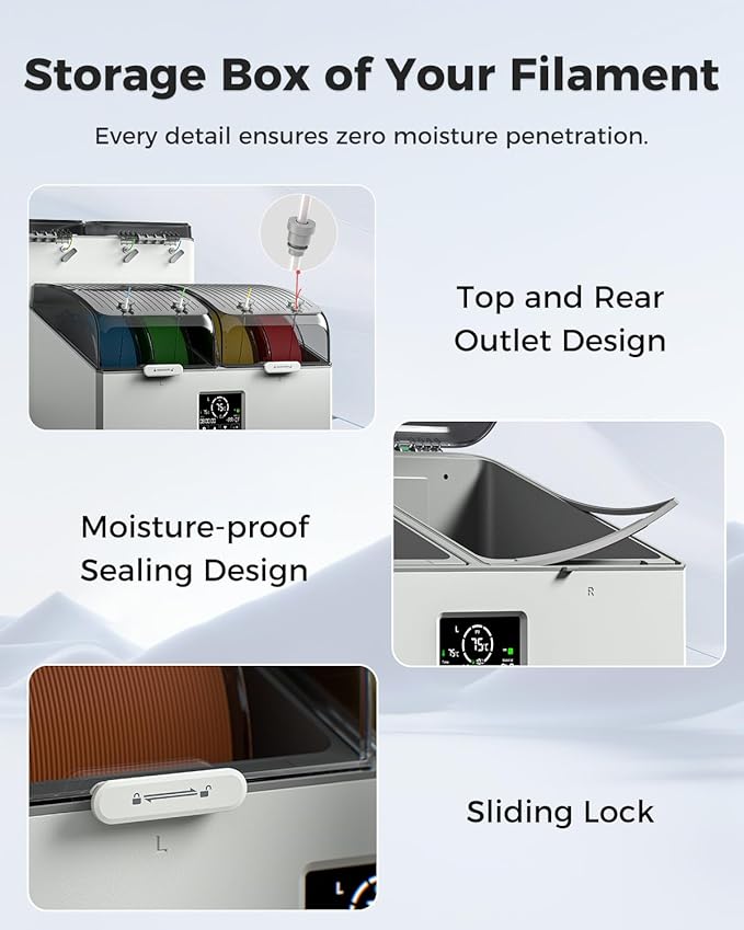 Official Creality Space Pi X4 Lite Filament Dryer, 4 Spools Filament Dry Box with Dual-Chamber Heated Storage, Max 75℃ Temerature, Independent Temperature Control for PLA, PETG, ABS, TPU, Nylon, ASA - Image 8