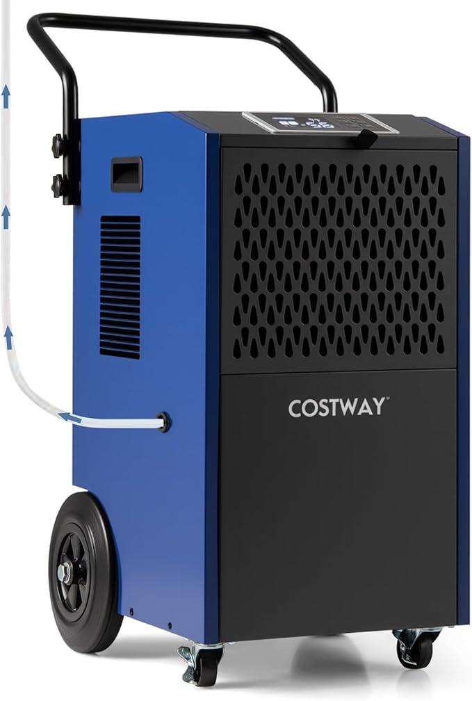 COSTWAY 154 Pints Commercial Dehumidifier with Pump, Portable Industrial Heavy Duty Large Dehumidifier with Drain Hoses for Basements, Job Sites (Navy) by COSTWAY