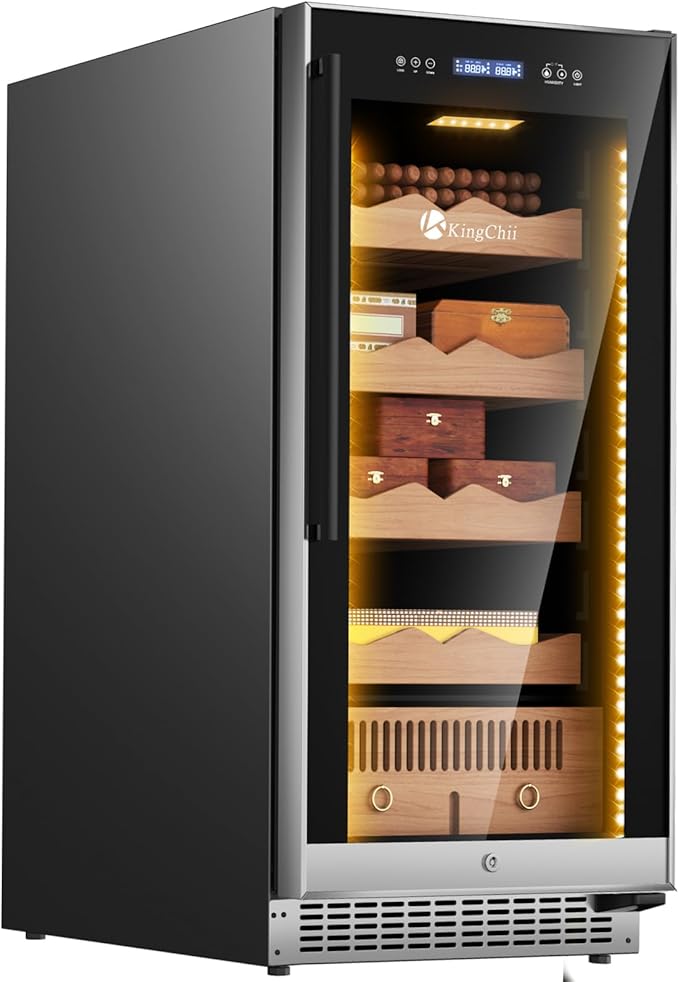 KingChii 265L Electric Cigar Humidor Temperature & Humidity Control,with Spanish Cedar Wood Shelves & Drawer Hygrometer Father's Day Gifts For Men (1500 Capacity) by KingChii