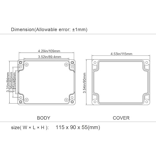 LeMotech ABS Plastic Electrical Project Case Power Junction Box, Project Box Black 4.5" x 3.5" x 2.2" (115 x 90 x 55 mm)(Pack of 2) - Image 8