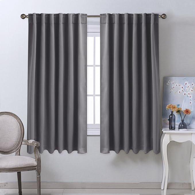 NICETOWN Blackout Curtain Panels for Living Room - (Grey Color) 52x63 Inch, 2 Panels Set, Room Darkening Blackout Drapes for Window - Image 2
