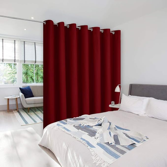 NICETOWN Christmas Sound Blocking Room Dividers Curtains Screens Partitions, Function Thermal Blackout Patio Door Panel, Sliding Door Insulated Wide Curtains, 8.3ft Wide x 7ft Long, Burgundy Red by NICETOWN