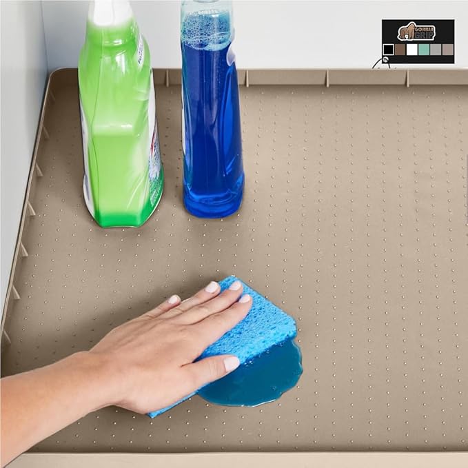 GORILLA GRIP Waterproof Silicone Under Sink Mat with Raised Lip for Kitchen and Bathroom, 46 x 22 in, Cabinet Shelf Liner Stay in Place Mats Dishwasher Safe Drawer Liner, Organizer Tray, Beige by GorillaGrip
