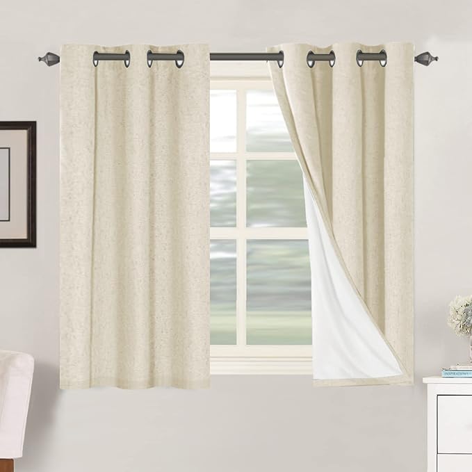 H.VERSAILTEX 100% Blackout Curtains for Bedroom Thermal Insulated Linen Textured Curtains Heat and Full Light Blocking Drapes Living Room Curtains 2 Panel Sets, 42x45 Inch, Bleached Sand by HVERSAILTEX