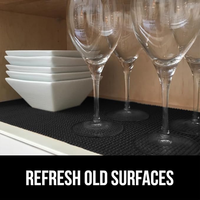 GORILLA GRIP powerGRIP Drawer Shelf and Cabinet Liner, Thick Strong Hold, Non-Adhesive Liners Protect Kitchen Cabinets and Cupboard, Bathroom Drawers, Easy Install, Breathable Mat, 12" x30', Black - Image 4