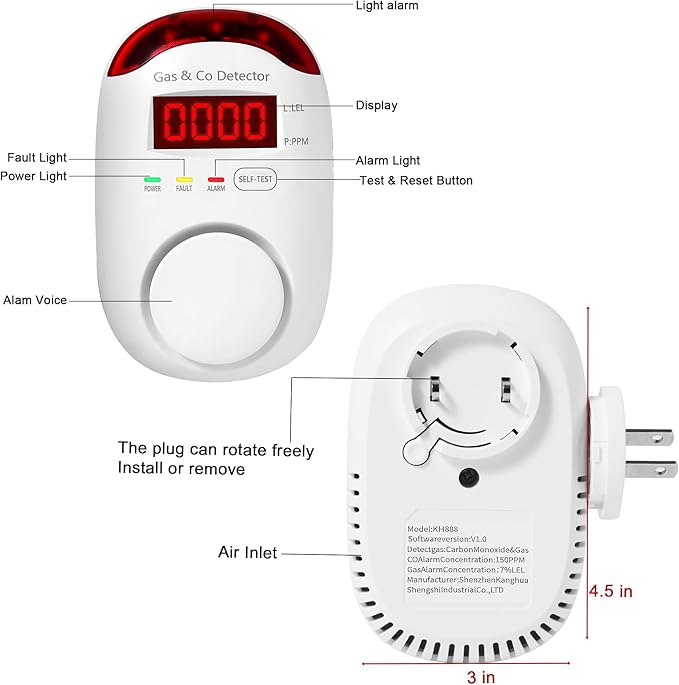 2 Packs Gas & Carbon Monoxide Detectors - Plug in Carbon Monoxide Detector & Propane, Natural Gas Detector, CO Monitor Alarm & Explosive Gas Detector Alarm for Home,RV - Image 3