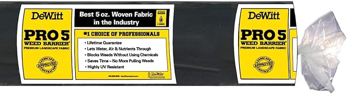 Dewitt 2-Pack Pro-5 Weed Barrier Fabric 5 oz, 4 x 250 Feet – Heavy-Duty Woven Landscape Ground Cover Mat for Raised Garden Bed, Greenhouse Gardening, Outdoor Landscaping, and Commercial Planting by DeWitt