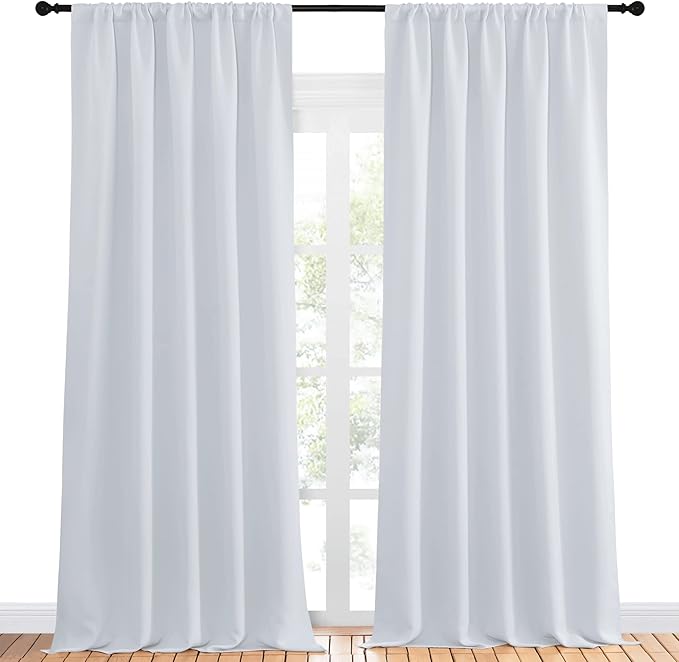 NICETOWN Greyish White Bedroom Curtain Panels - Multi-Function Noise Reducing Performance Window Treatment Thermal Insulated Room Darkening Drapes for Nursery (2 Panels, 52 in x 95 in (W x L)) by NICETOWN