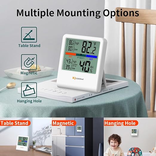 Digital Thermometer Hygrometer, Indoor Wall Thermometer Humidity Indoor with High Accuracy, Suitable for Greenhouse, Home and Office, AAA Battery (White) - Image 4