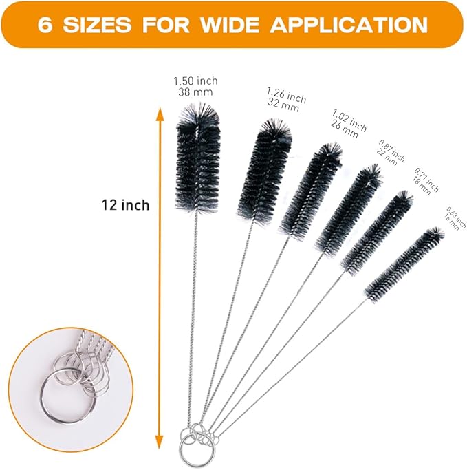 Straw Cleaner Brush Set,6 Piece 12" Long Pipe Tube Bottle Brushes for Cleaning Narrow Neck Bottles,Coffee Maker,Glass Cups - Image 2