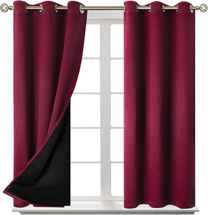 BGment Short 100% Blackout Curtains for Bedroom, Thermal Insulated Lined Energy Efficiency Noise Reducing Grommet Curtains 54 Inch Length for Small Window 2 Panels Each 42 Inch Wide, Burgundy Red - Image 8