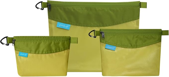 pack all 3 Pcs Water-resistant Material Zipper Pouch Set, Mesh Zipper Bags for Storage, Travel, Office (Green) by packall