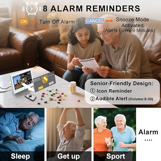 2025 New Digital Clock with Temperature/Humidity & Weather Forecast, Auto Time Sync Large Display, Custom Alarms & Medication Reminders, Ideal for Elderly(White, 7-Inch) - Image 5