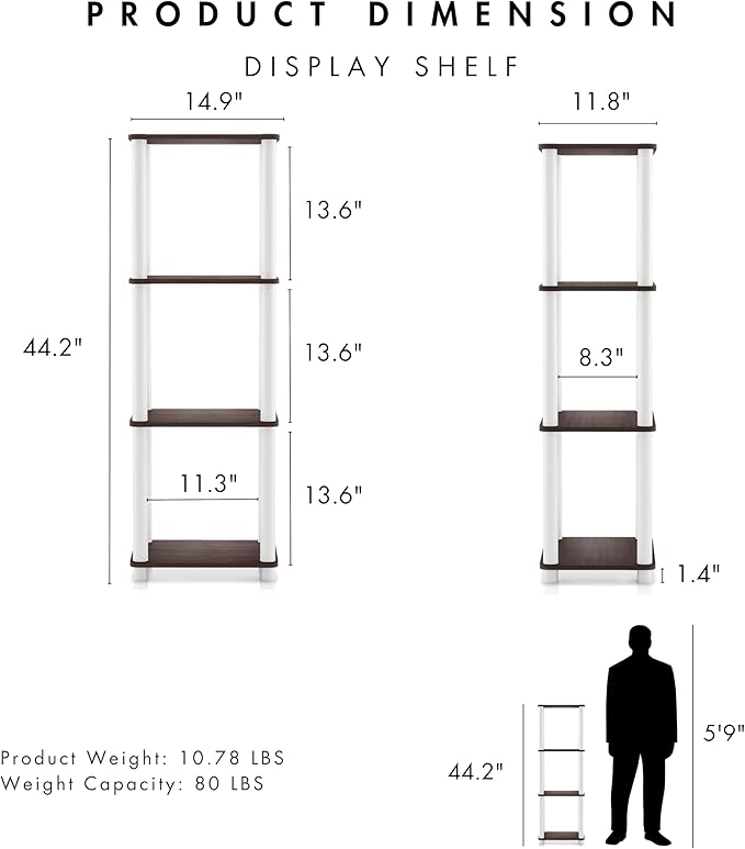 Homes: Inside + Out Apexa Modern 4-Tier Narrow Shelving Units, Collectibles Display Shelves, Easy Assembly Standing Shelf, Home Storage Organizer for Living Room, Bedroom, Office, Espresso - Image 3