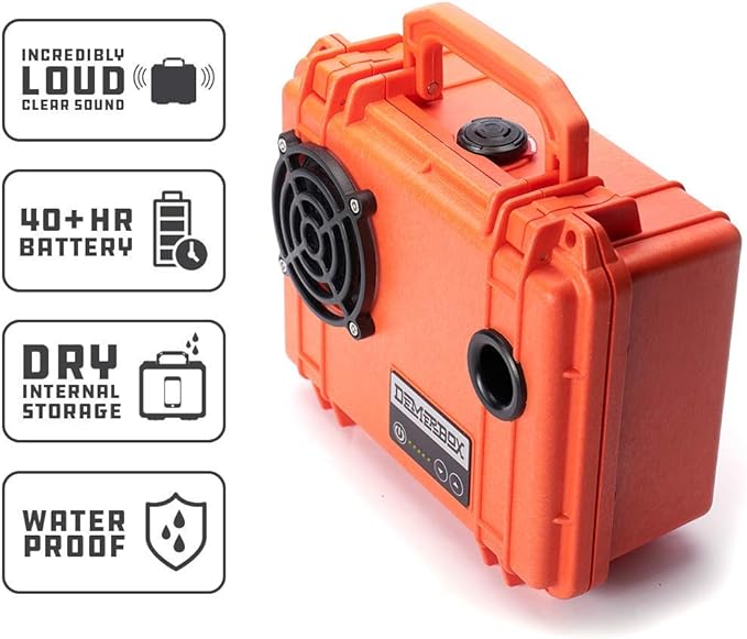 DemerBox: Waterproof, Portable, and Rugged Outdoor Bluetooth Speakers. Loud Sound, 40+ hr Battery Life, Dry Box + USB Charging, Multi-Pairing Party Mode. Built to Last + Fully Serviceable (Orange DB1) - Image 4