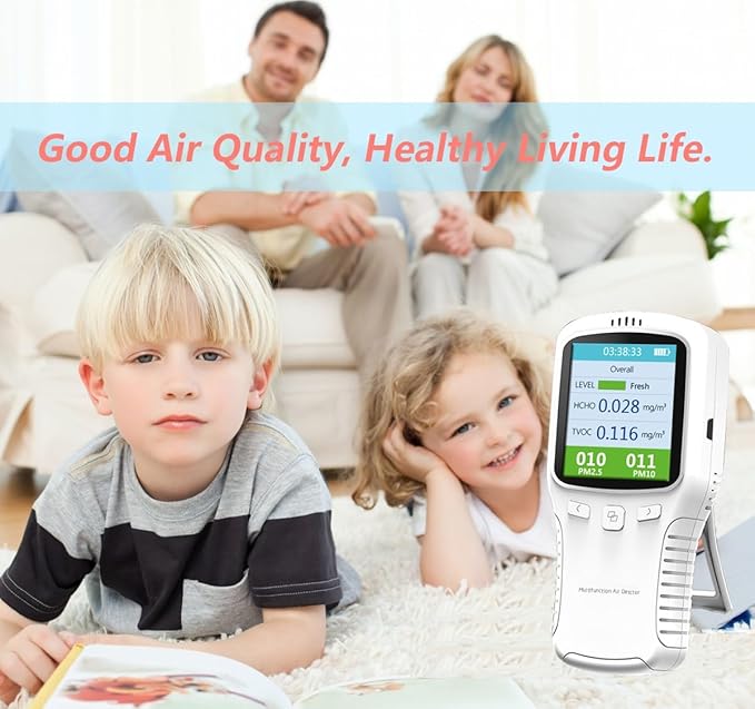 Air Quality Monitor Indoor, 8 in 1 Formaldehyde Detector, voc Meter, Detect Indoor HCHO,TVOC,AQI,PM2.5,PM10,PM1.0,Temperature and Humidity Tester. Colorful LCD Screen & USB Charging (White) - Image 8