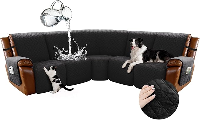 Arfntevss Waterproof Recliner Sectional Couch Covers for Reclining Sectional L Shape Sofa Cover Non Slip Washable Recliner L Shaped Slipcover Sets for Dog Furniture Protector (5 Seater, Inky Black) by Arfntevss