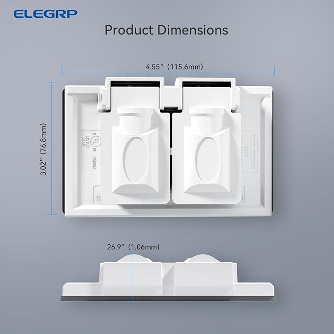 ELEGRP Horizontal Outdoor Cover for Duplex Receptacles, 2-Hole Weatherproof Wall Plate, Outdoor Electrical Outlet Cover, Standard Size 1-Gang 4.55” x 3.02”, Thermoplastic, 2 Pack, White - Image 6