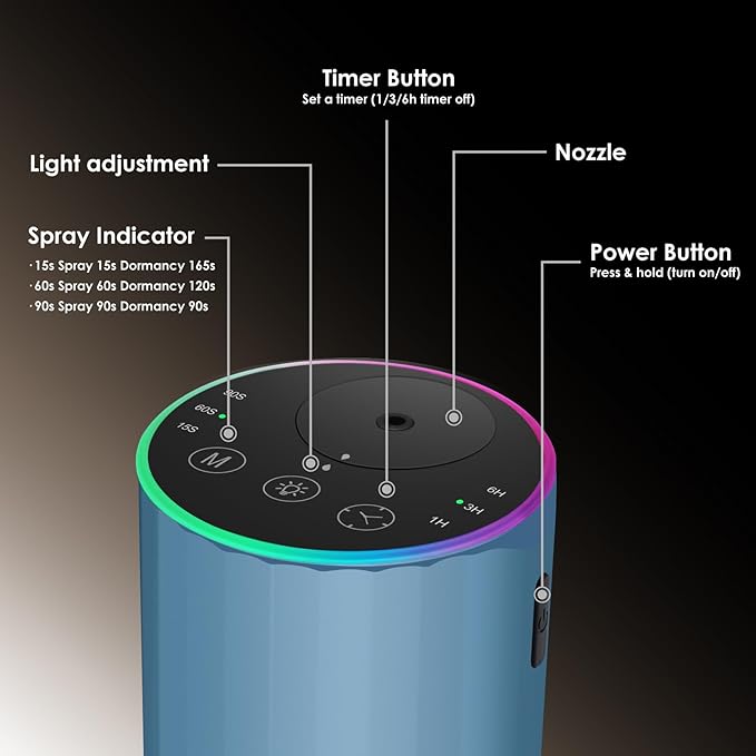 Waterless Essential Oil Diffuser, Battery Powered Mini Scent Air Machine, Aromatherapy Mist Diffuser for Home Room Car Office (Blue) - Image 3