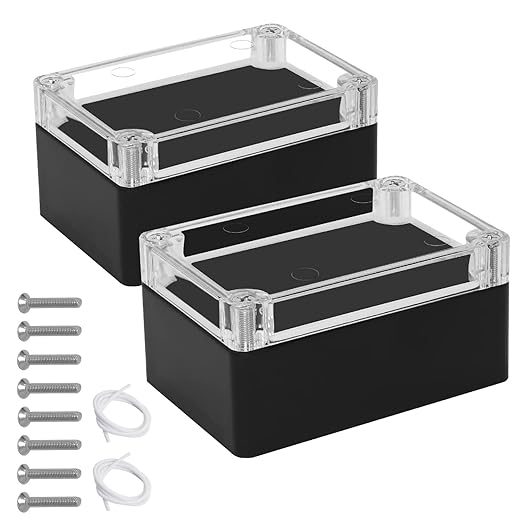 LeMotech Junction Box with Clear Cover IP65 Waterproof Project Box Dustproof ABS Plastic Electrical Project Boxes Universal Enclosure, Black 3.9"x 2.6"x 1.9"(100x68x50mm)(Pack of 2) by LeMotech